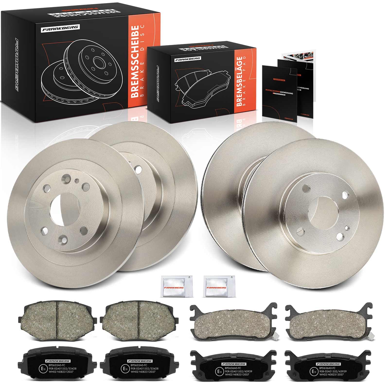 Frankberg Bremsensatz inkl. 4x Bremsscheiben + 8x Bremsbeläge Vorne Hinten Kompatibel mit MX-5 II NB MX-5 I NA Replace# NAY53323Z, BB4C26251