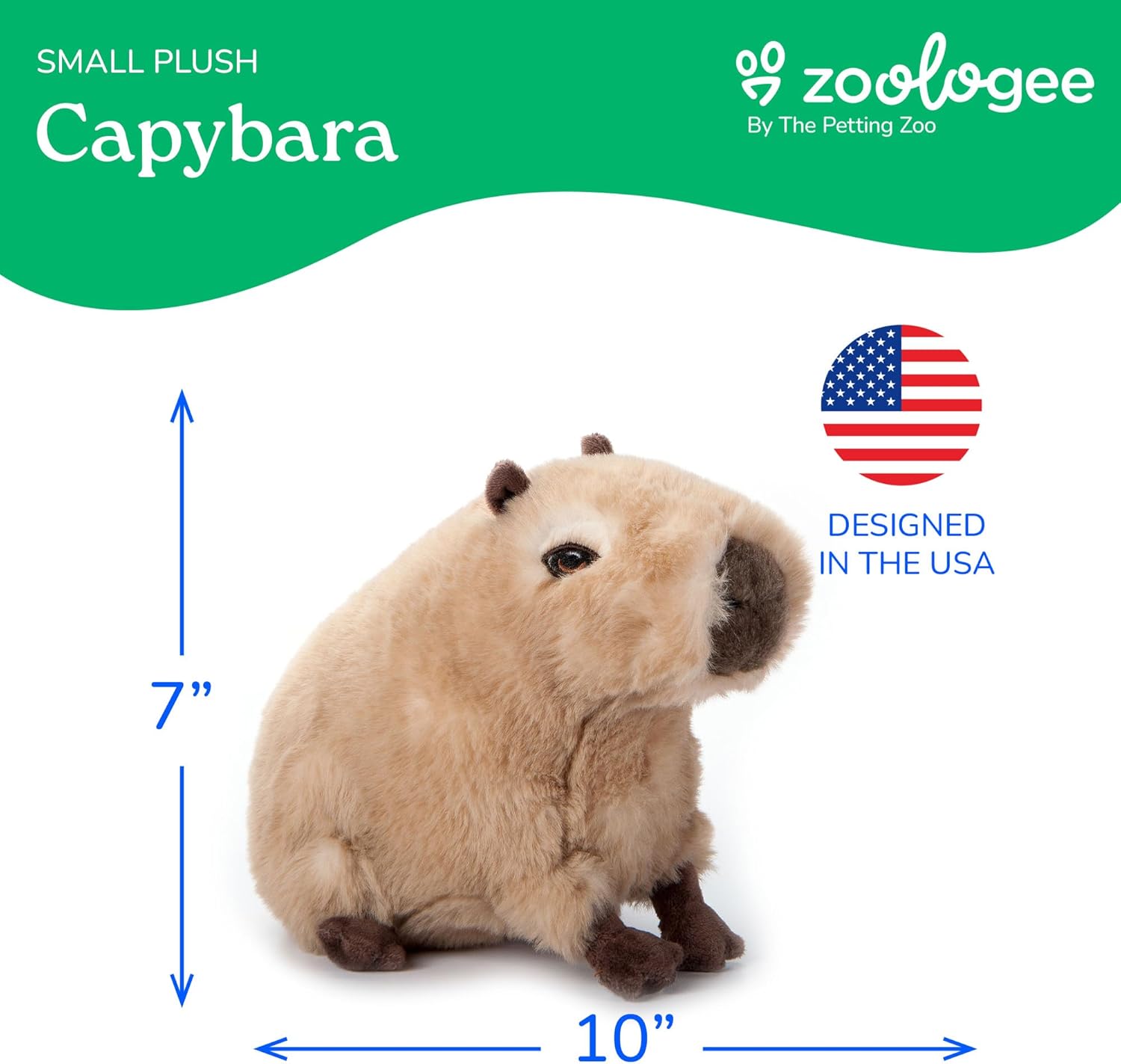 The Petting Zoo Capybara Stuffed Animal Plushie, Gifts for Kids, Earth Keeperz Wildlife Animals, Zoologee Brown Capybara Plush Toy, 10 inches