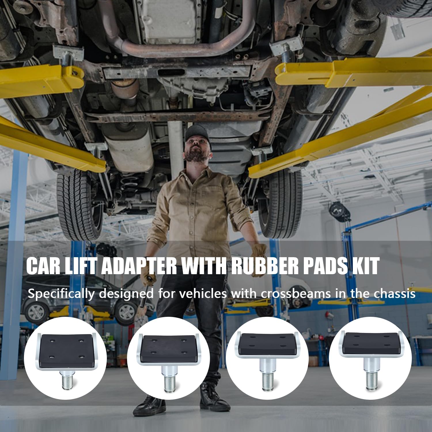 2pcs 50mm Screw Up Car Lift Feet Pad, 3-9cm Stepless Adjustment Lift Extension Adapter, Durable Wear-Resistance Rubber Tray for 2-Post Car Lift, Fit for Vehicles with Frame Cradle
