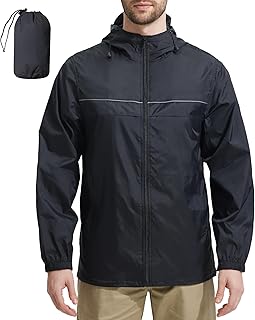 Rain Jacket Men Waterproof Windbreaker Packable Lightweight Hooded Rainc...