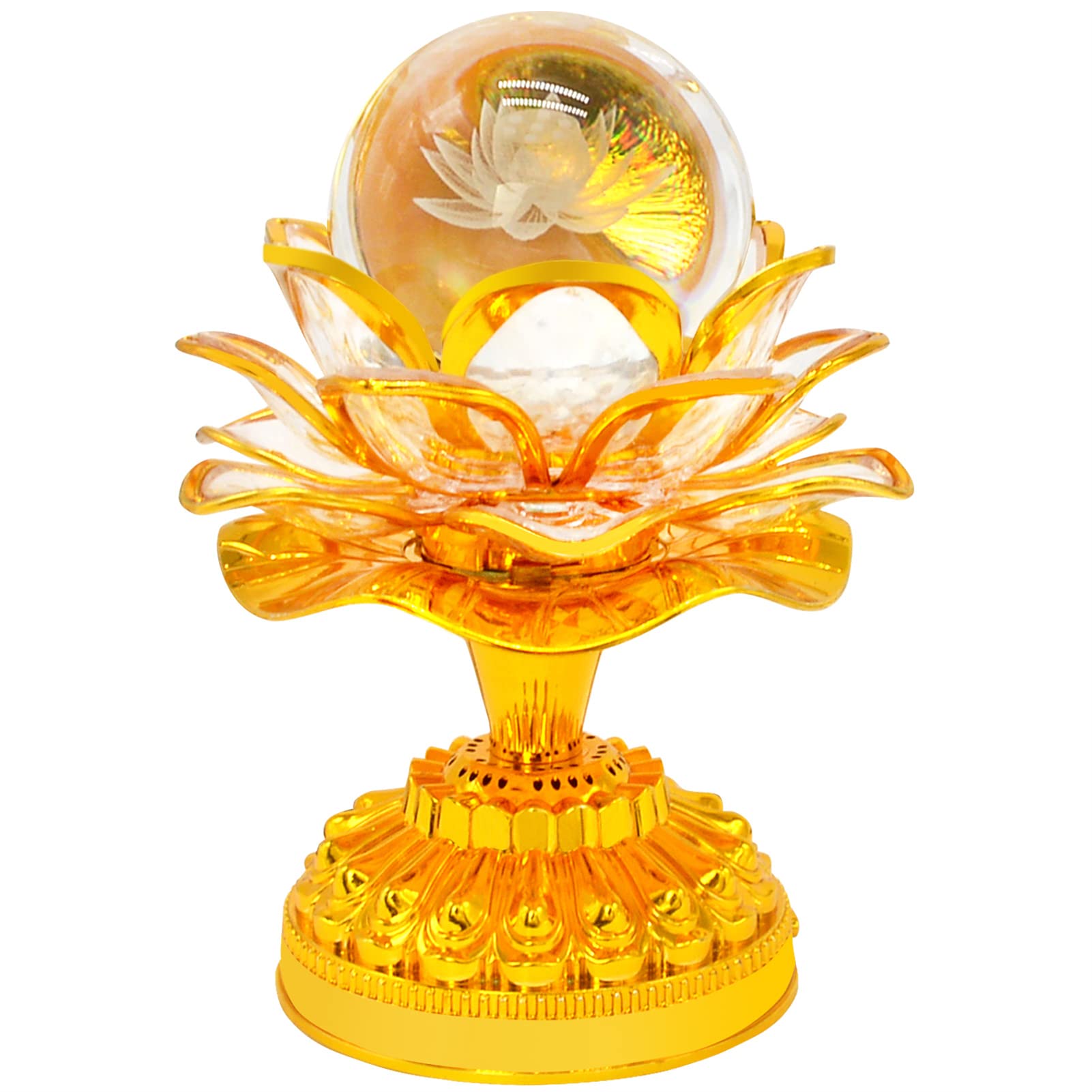 Fengshuibringluck Feng Shui 1PCS LED Lotus Buddhist Lamp Color Light Buddha Song Player Lotus Crystal Colorful Lamp Decoration (Lotus Crystal Ball)