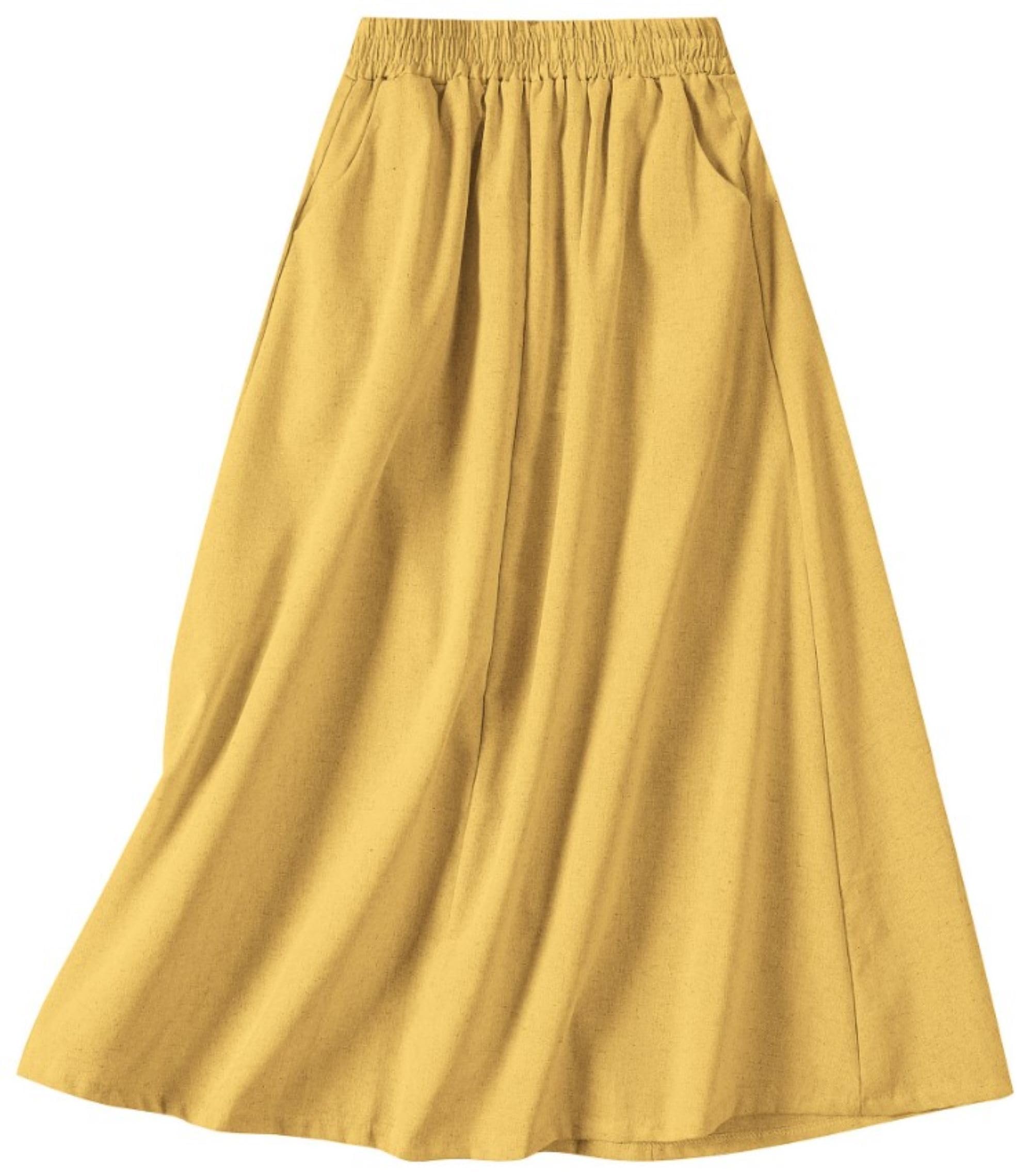 SANGTREE Women's Cotton Linen Midi Flowy Long Boho Skirts with Pockets