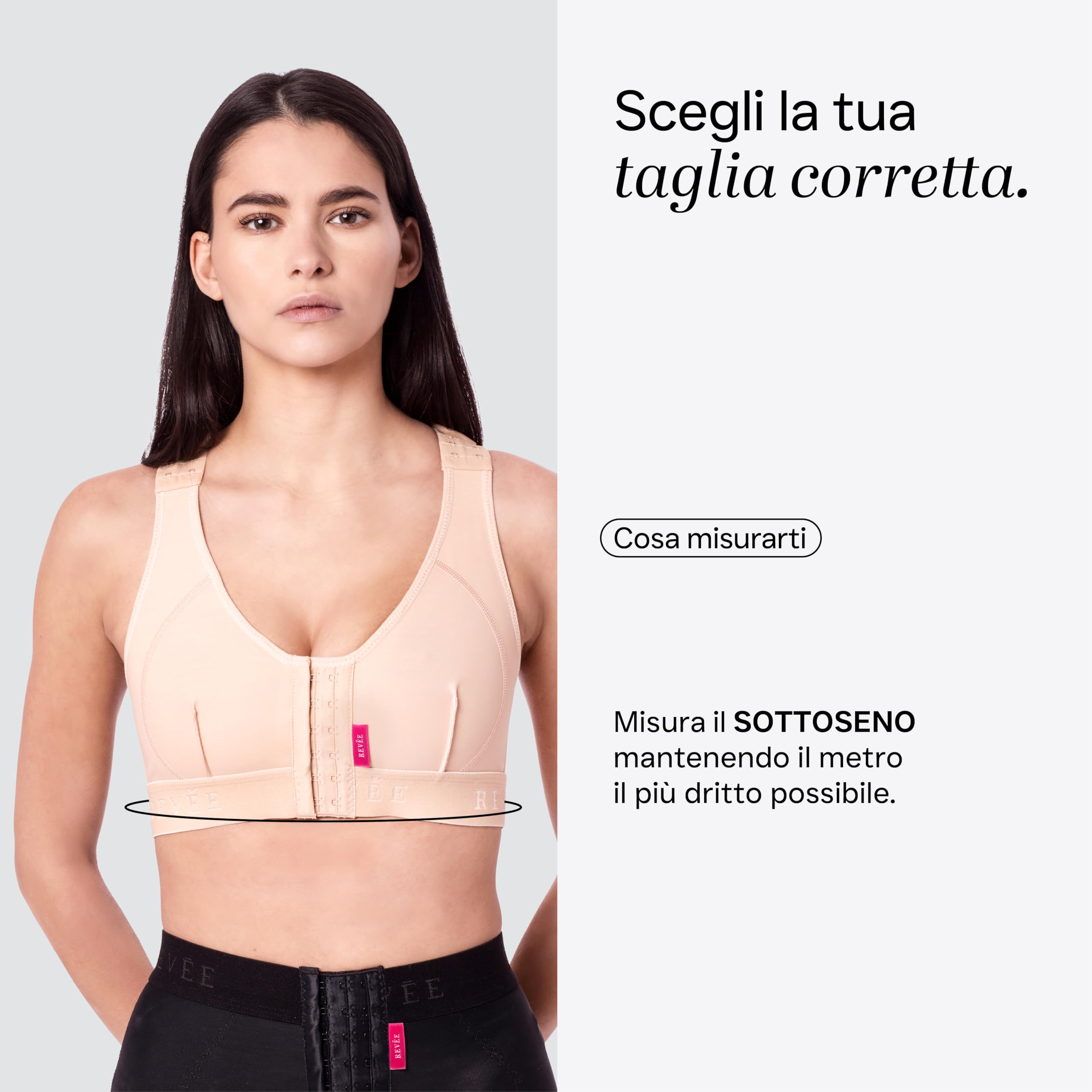 REVÉE Reggiseno Post-Operatorio - Reggiseno Donna a Fascia per Mastoplastica Additiva, Riduttiva, Sostituzione Protesi, Oncoplastica, Quadrantectomia - Bra Laetitia