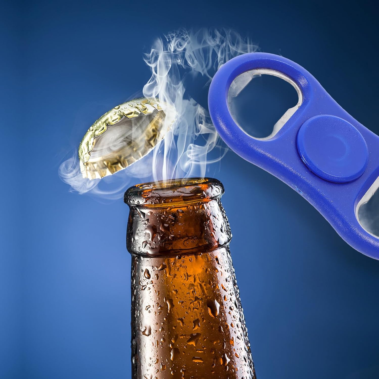 Magnetic Stainless Steel Bottle Opener with Fridge Mount, Multifunctional Beer and Can Opener for Kitchen, Bar, Camping, and Home Use, Blue image 4
