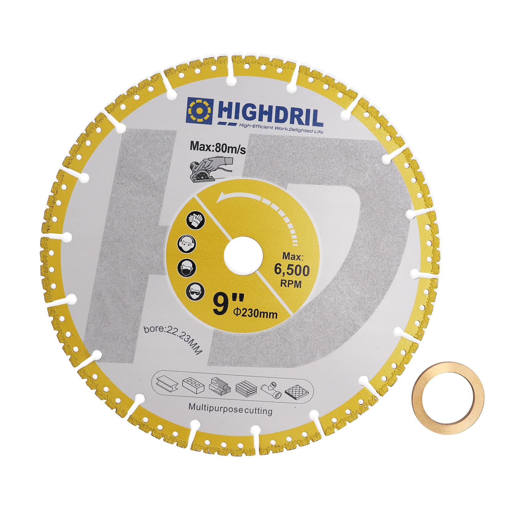 HIGHDRIL Disco Diamantato Gres Metalli - 230mm Dischi Taglio per Lamiera Metallo Ferro Angolare Acciaio Inox Calcestruzzo Granito Marmo Tondo per Cemento Armato