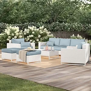 OVIOS Outdoor Sofa Set for Garden | Conversation Set Premium Waterproof HDPE Rattan All Weather Resistant (P13-SS-4 SEAT-Grey) (Spa, 7 Seater)