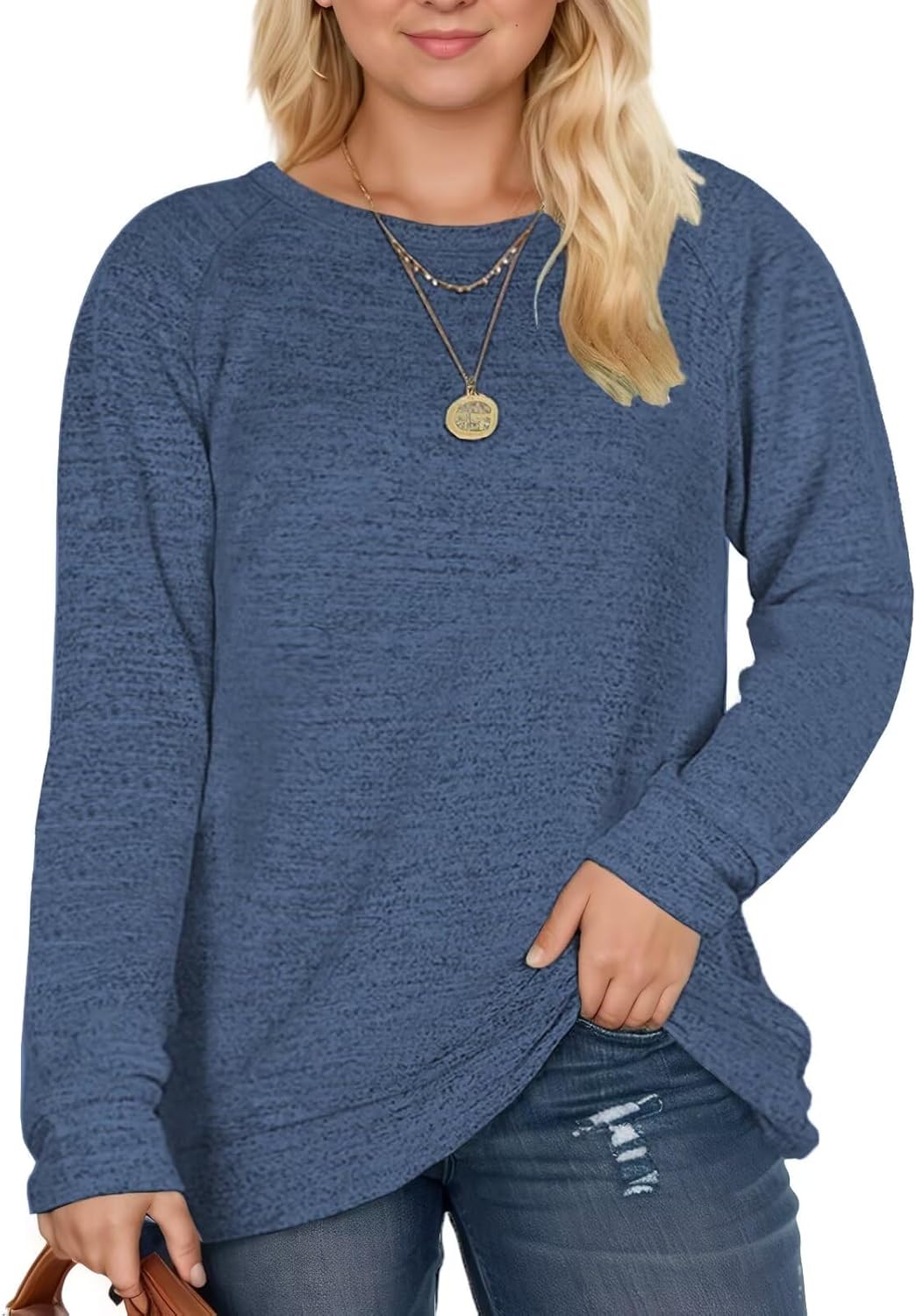 DOLNINE Women’s-Plus-Size-Sweatshirts Long Sleeve Tops Crewneck Shirts Casual Tunics XL-4XL