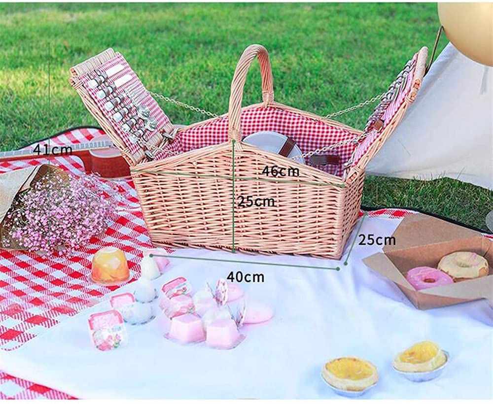 BERTY·PUYI Juego De Cesta De Picnic para 4 Personas, Hecho A Mano, Grande, De Mimbre, con Cubiertos Y Manta De Picnic Impermeable para Acampar Al Aire Libre