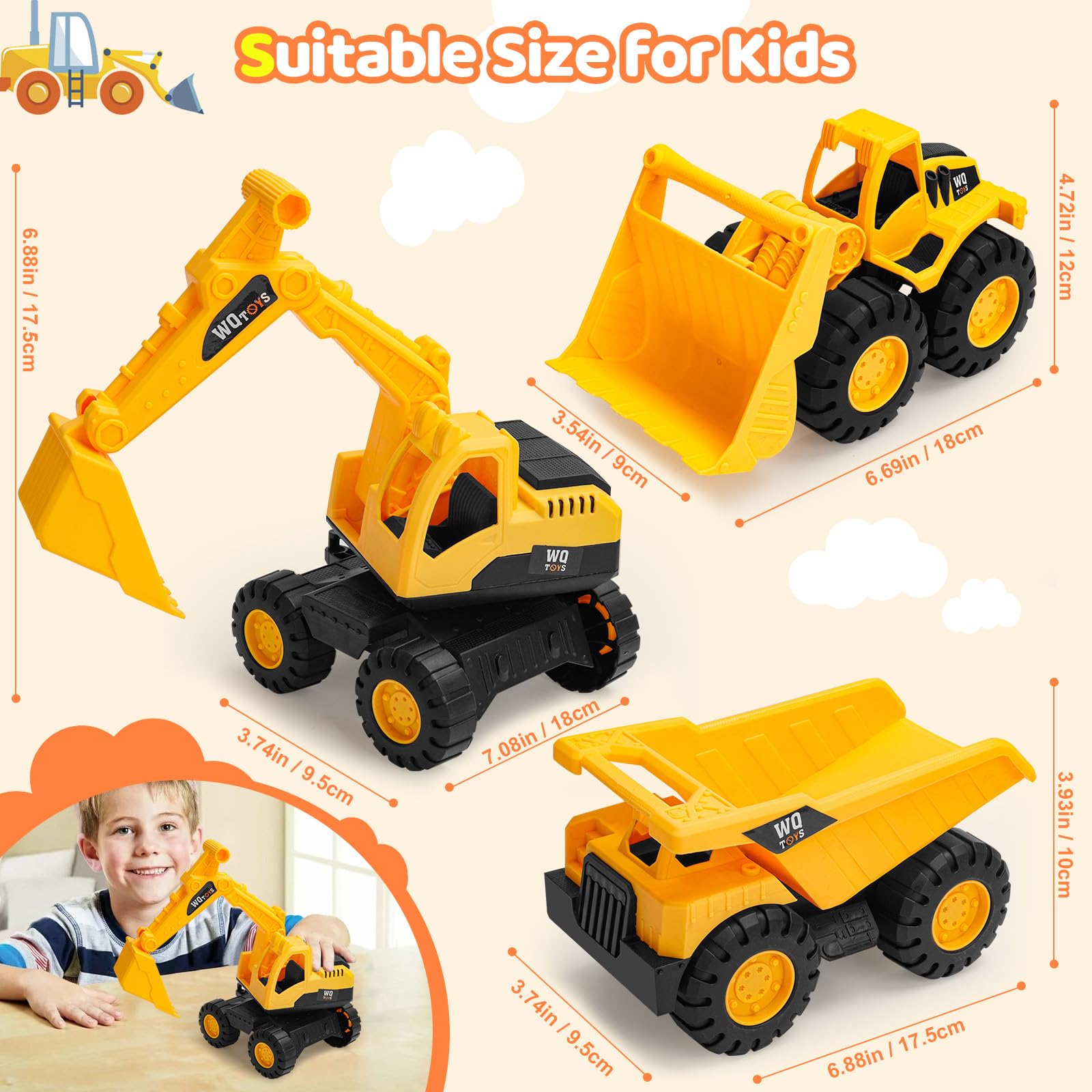 Camions de Chantier Jouets pour Enfants – Set 3 Véhicules BTP : Pelleteuse, Camion-Benne et Bulldozer – Jouet de Construction pour Garçon et Fille dès 3 4 5 6 Ans – Cadeau Anniversaire