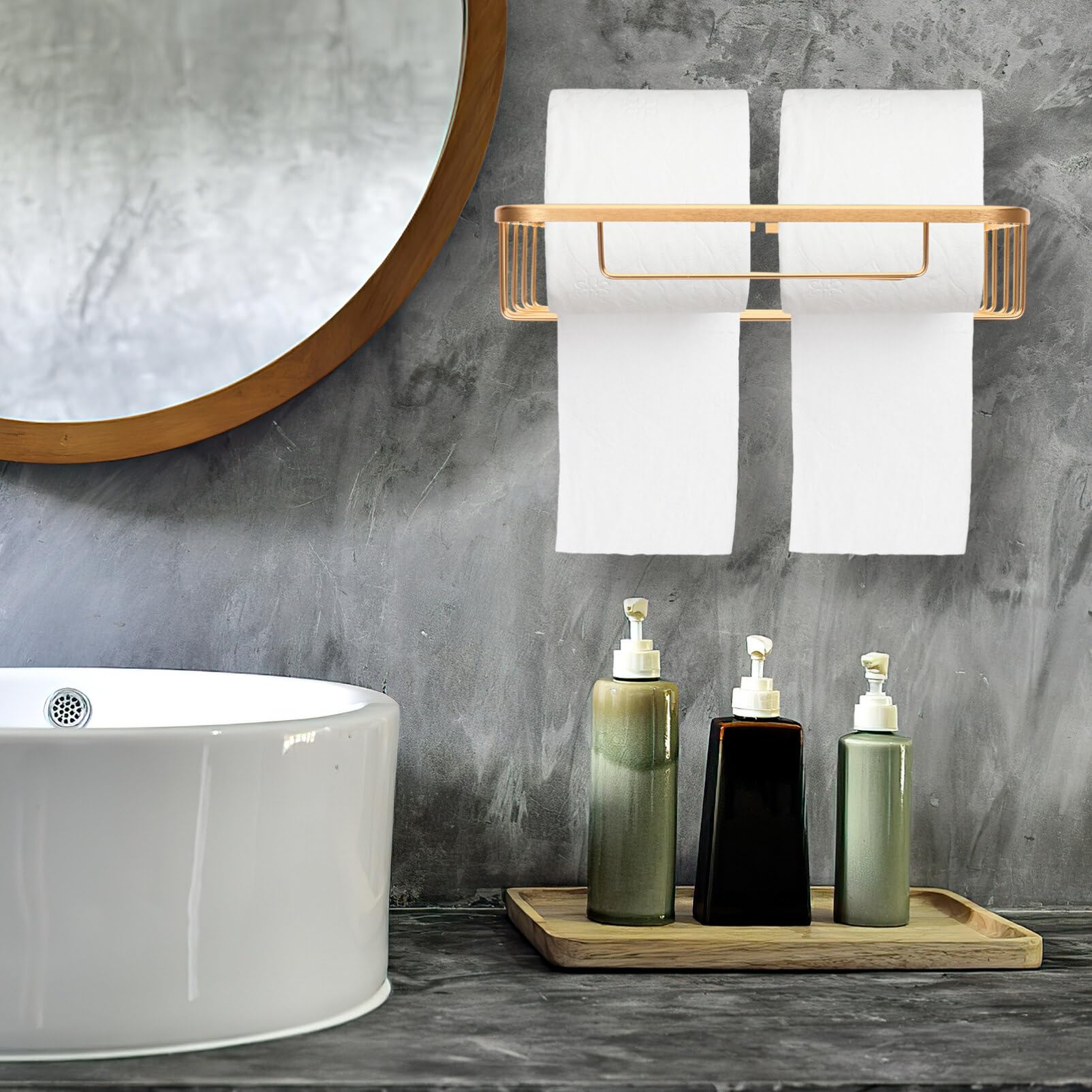 Cabilock Wall Mount Floating Shelf Toilet Paper Rack Aluminum Rectangle Gold Easy Installation Home Decor