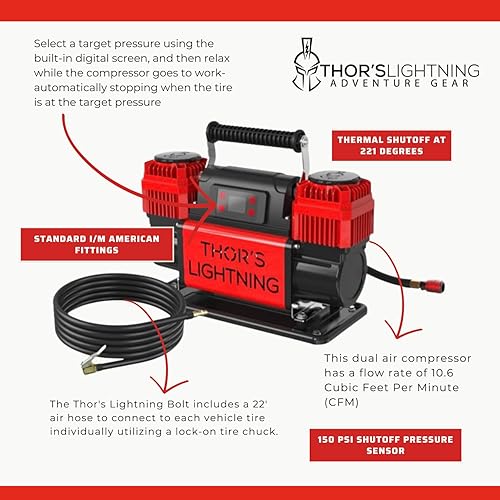 Miniatura 3 de Thor's Lightning Air Systems Compresor de aire automático portátil, alimentado por batería de 12 V, 10.6 CFM con pantalla digital y tecnología de
