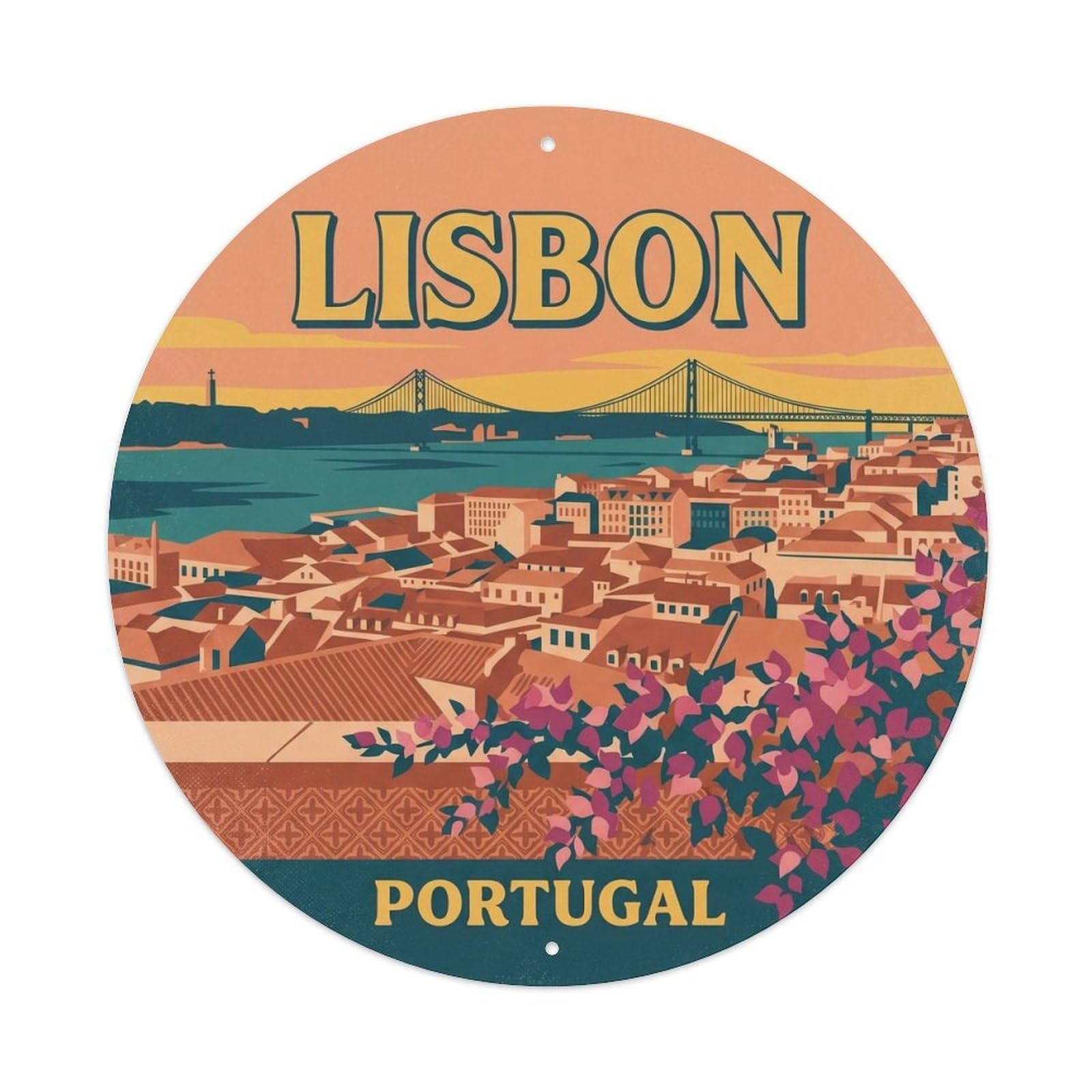 Olyhtr 8X8inch Classic Style Portugal Travel Lisbon Cityscape European Vacation Metal Tin Sign