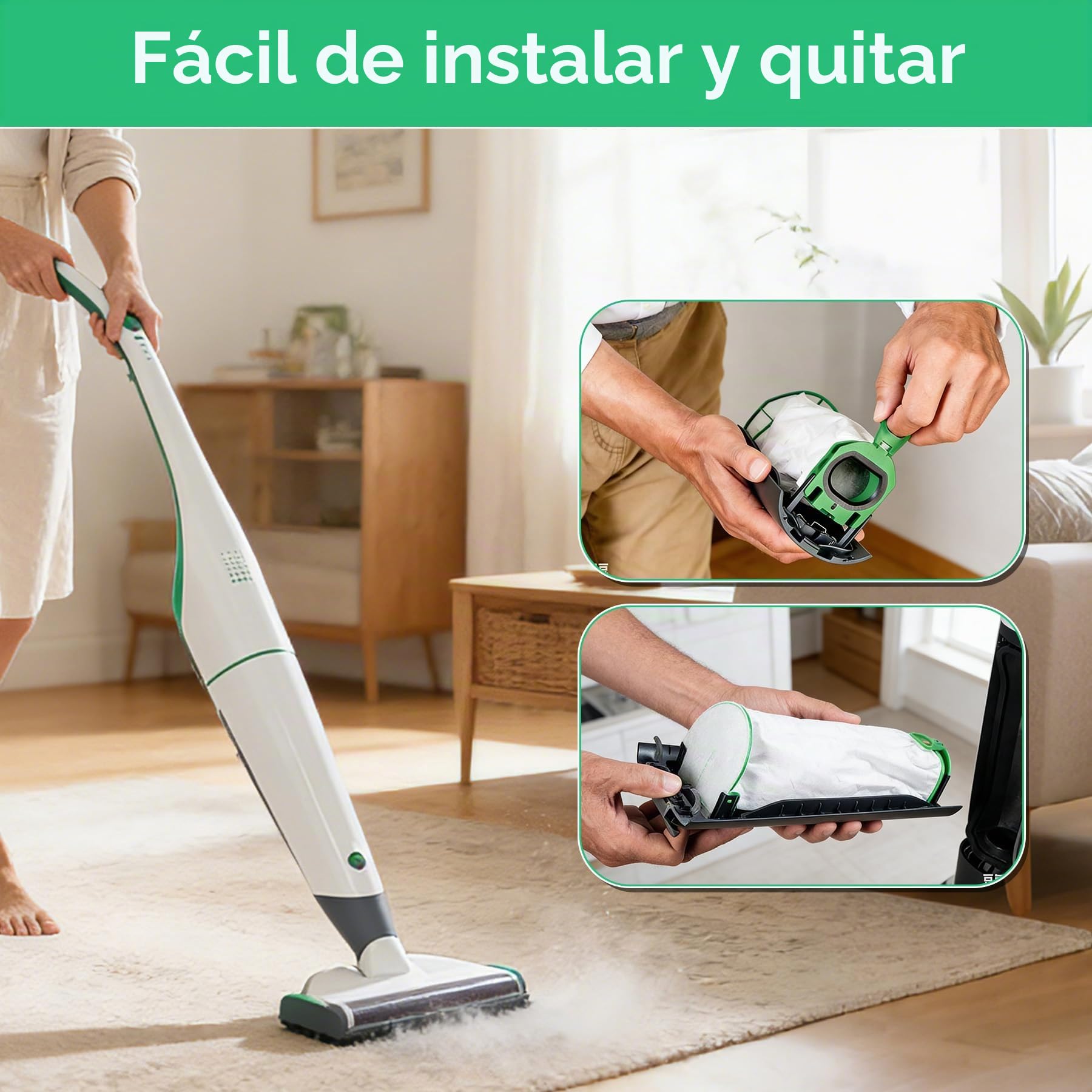 14 Bolsas de Aspiradora, Bolsas Aspirador para Vorwerk Kobold VB100, Con 4 Filtros de Motor, 2 Cepillos,Bolsas de Limpieza de Repuesto Para Vorwerk Kobold VB100, Instalación Fácil, Alta Durabilidad