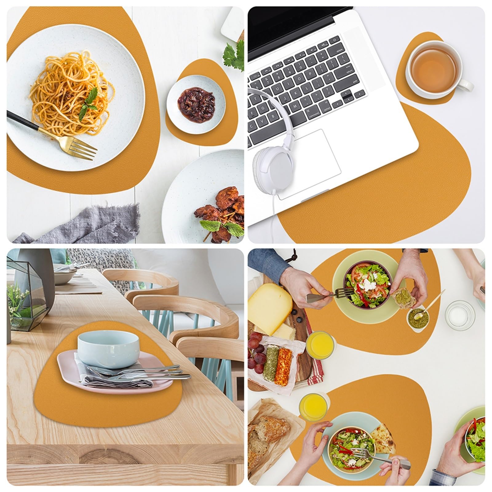Faux Leather Placemats Lot de 4 Sets Table et Dessous Verre en Similicuir Double Face PU for décoration à Manger(Grey Green)