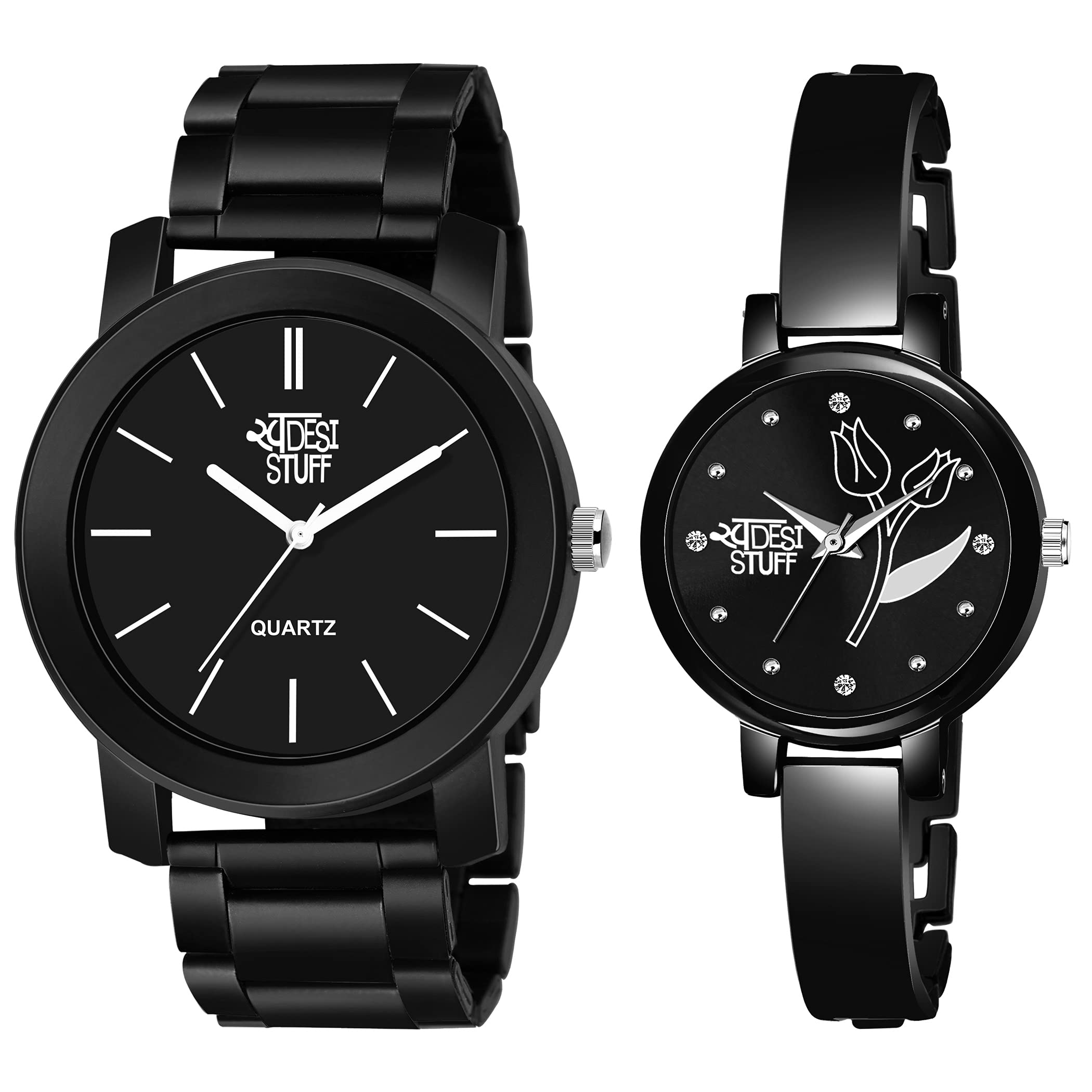 SWADESI STUFF Stainless Steel Black Dial Round Shap Elegant Analog Couple Watch For Men And Women - Combo Of 2, Black Band (B098JVT2DV) Amazon Price History, Amazon Price Tracker