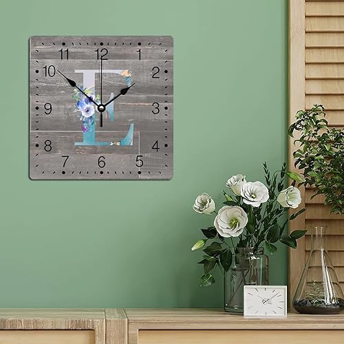 Miniatura 4 de Reloj de pared de PVC, monograma, inicial, números E, alfabeto, azul, floral, familiar, inital de 10 pulgadas, funciona con pilas, reloj de pared