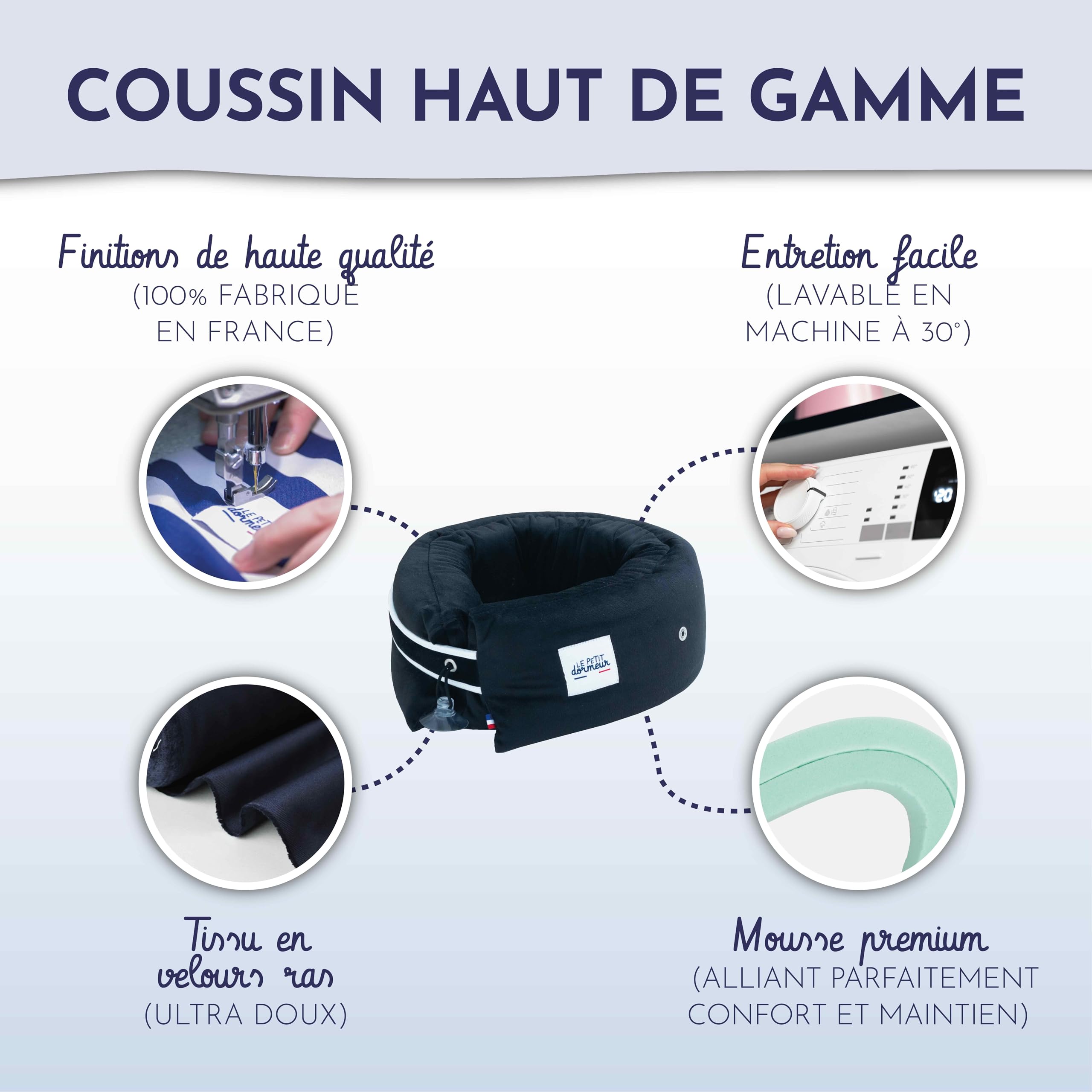 Coussin de Voyage Coussin Avion Ergonomique 3 en 1 - Oreiller de Voyage Ultra Confort - Pratique & Compact - Fabriqué en France - Lavable en Machine - Velours Noir