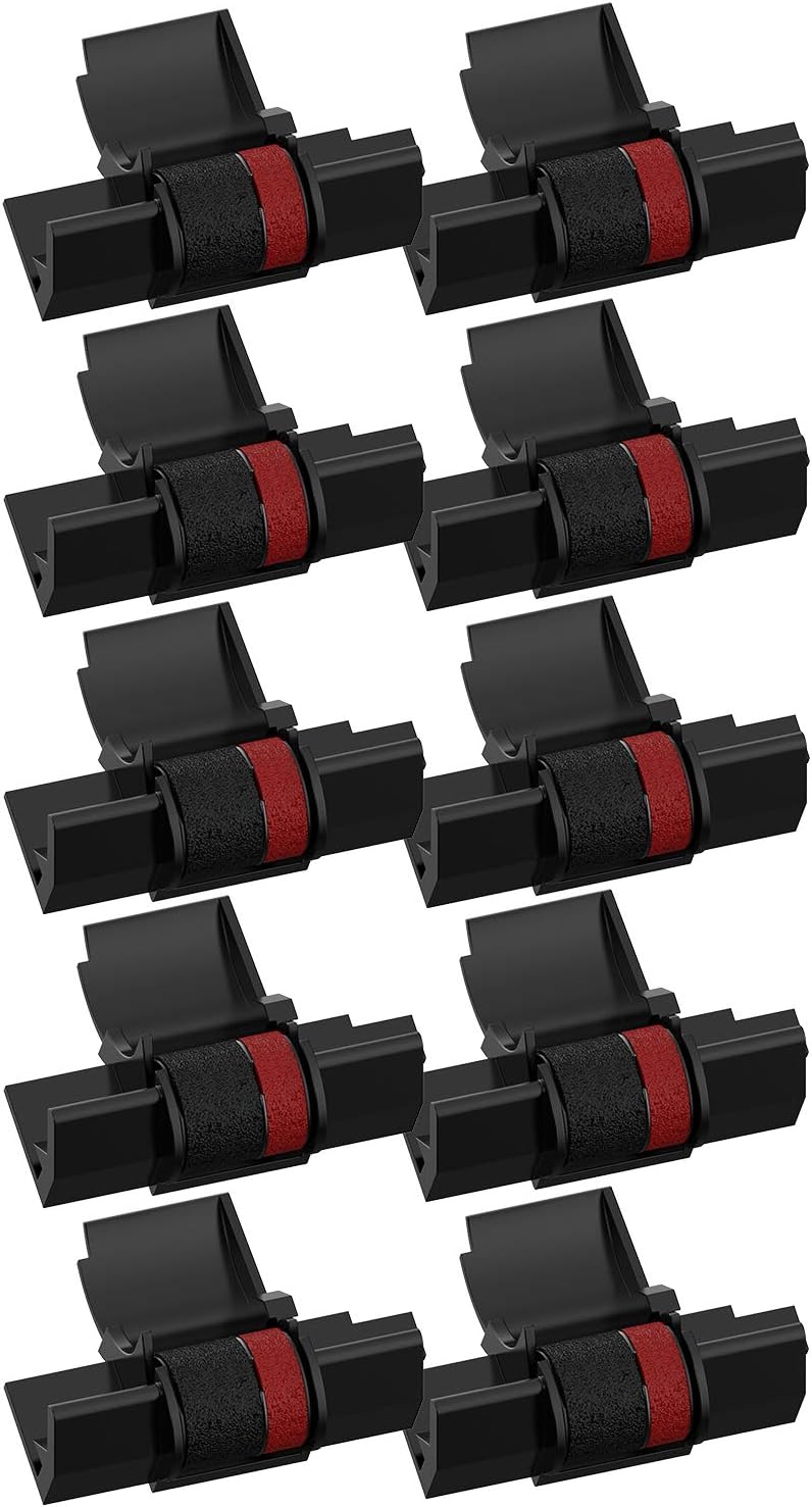 BIGGER Compatible Calculator Ink Ribbon Replacement for IR-40T CP13 MP-12D PR42 Used with Casio HR-100TM HR-150TM HR-170RC, Sharp EL-1750V EL-1801V, Individually Sealed, Black/Red, 10 Pack