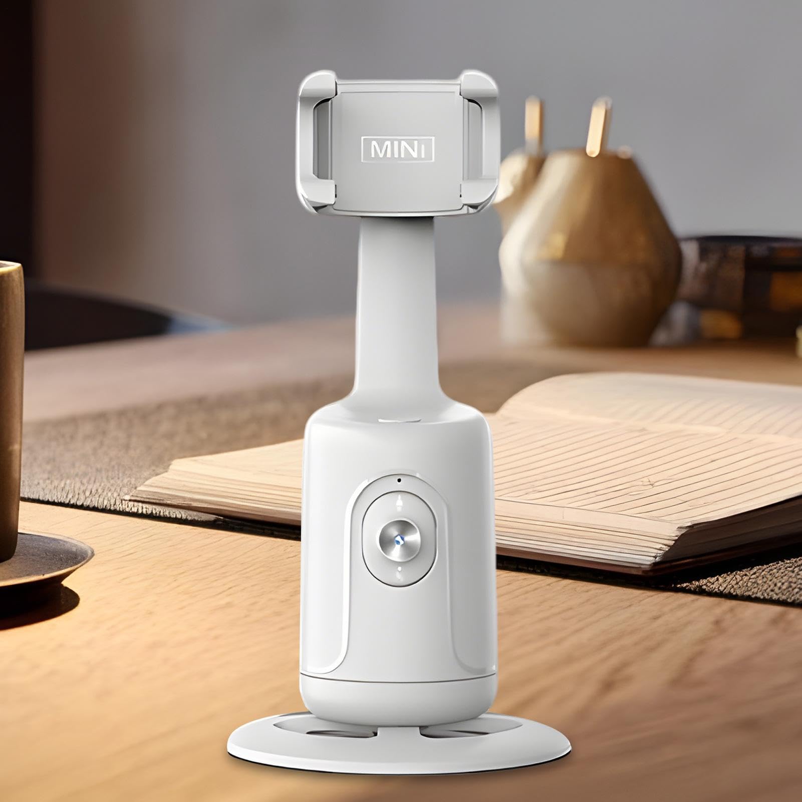 Supporto per telefono con tracciamento automatico, rotazione a 360 gradi, supporto intelligente da scrivania, supporto con sensore di movimento a mani libere, per ufficio, giochi, matrimoni, viaggi
