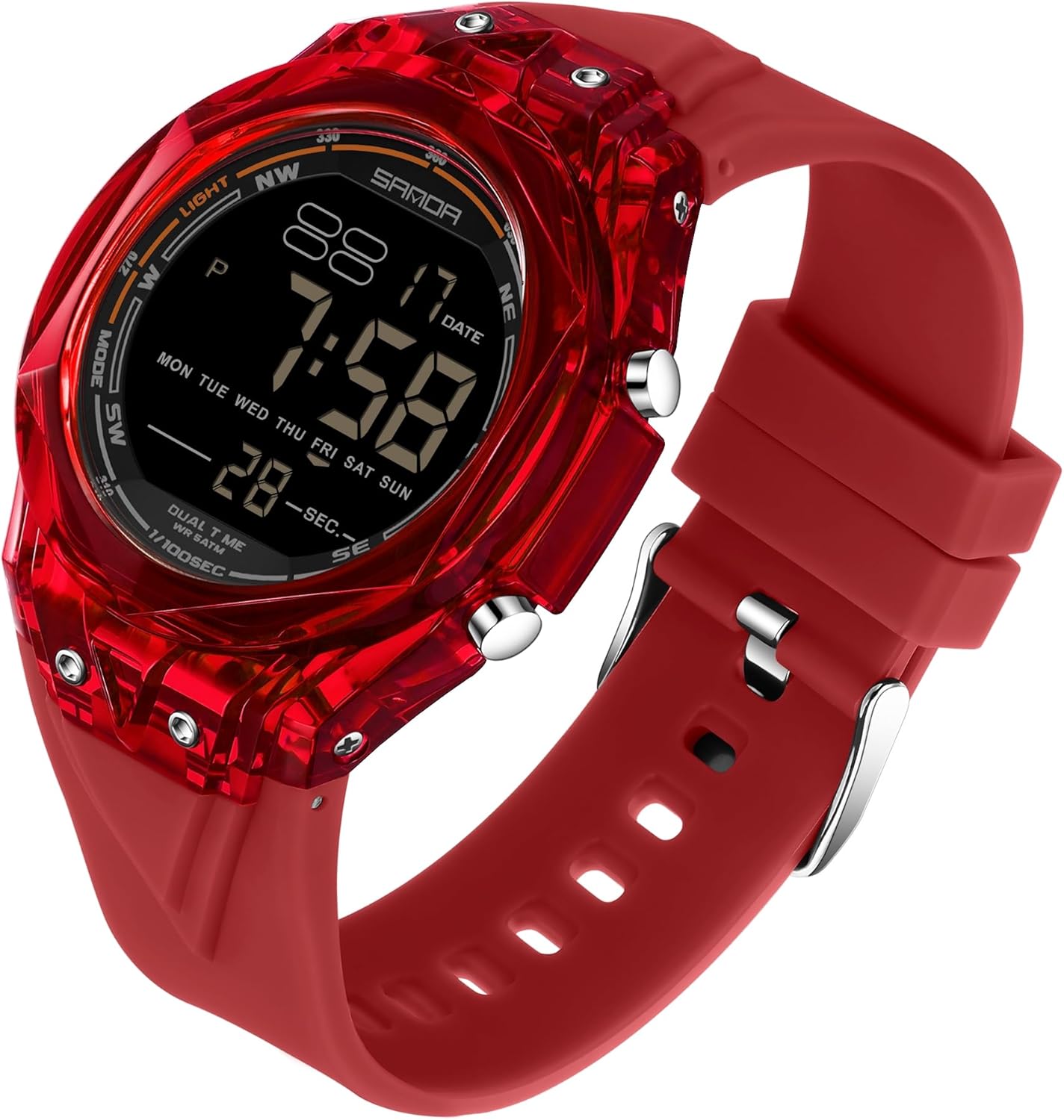 Mens Transparent Military Sport Digital 50M Waterproof Watch LED Backlight TPU Strap Date Calendar Outdoor Casual Wristwatch