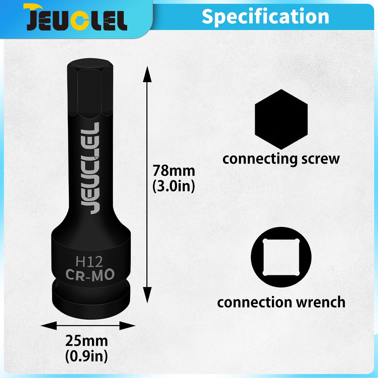 JEUCLEL 12mm Hex Impact Bit Socket, H12 1/2-Inch Impact Drive Allen Socket - Image 2