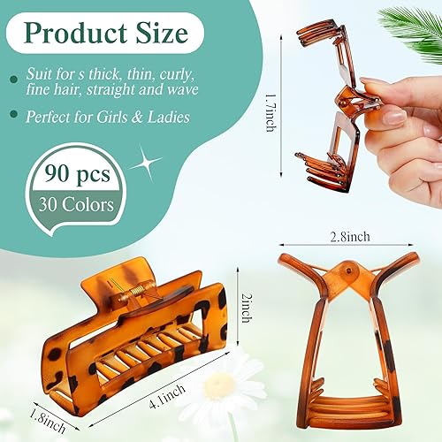 Miniatura 2 de XunYee 60 pinzas para el pelo a granel para mujeres y niñas, 4.1 pulgadas, rectángulo, grande, antideslizante, cuadrado, fuerte sujeción