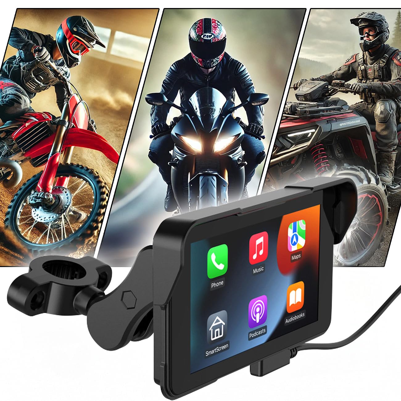 Lescars Motorrad Navigation: Motorrad-Navi-Display mit 5"/12 cm, CarPlay- & Android Auto-kompatibel (Navigationssystem, Navi Apple Carplay, GPS)