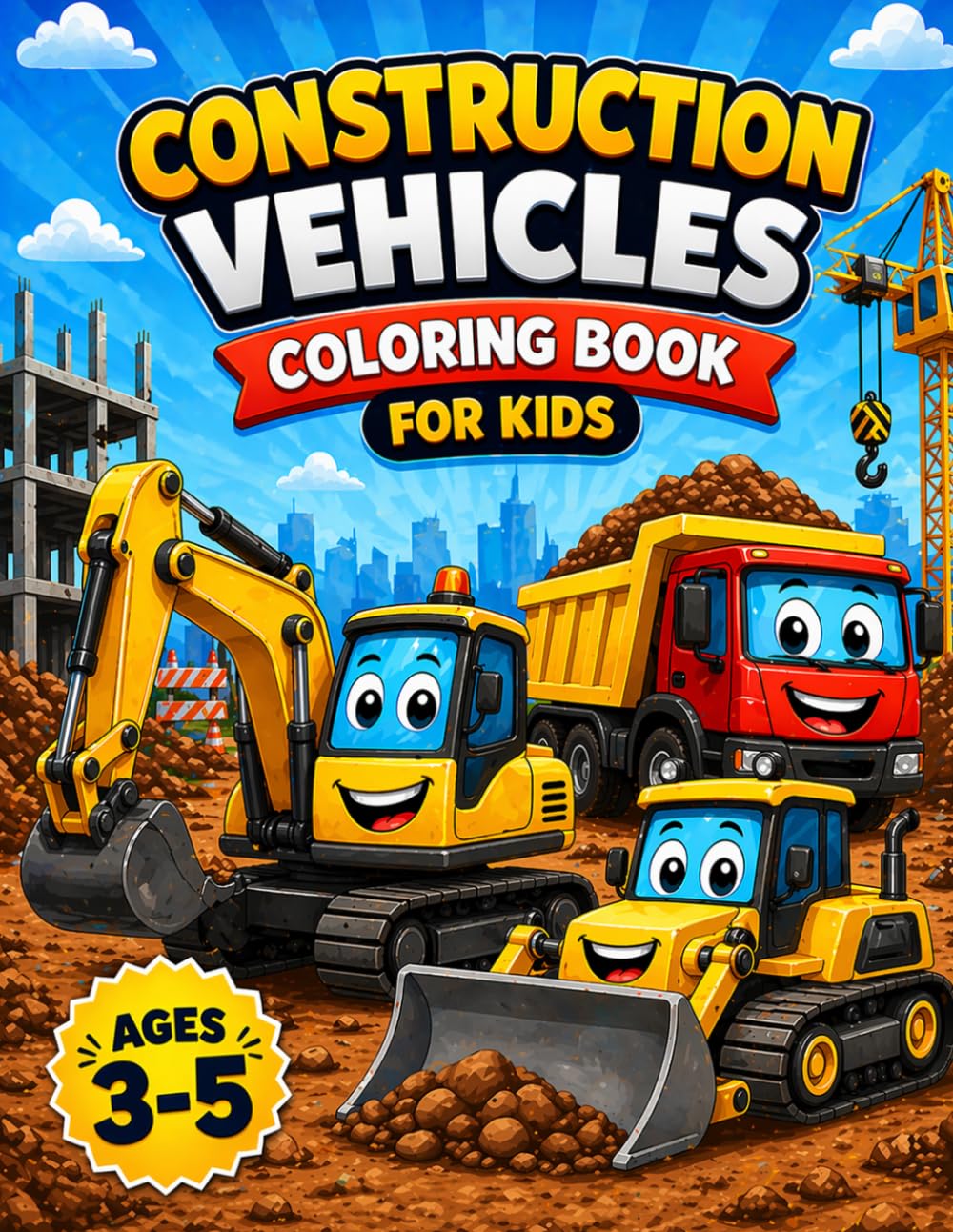 Big Construction Vehicles Coloring Book for Kids Ages 3–5: Fun and Easy Coloring Book with Trucks, Excavators, and Bulldozers | Big Shapes and Simple Designs for Toddlers and Preschool Kids