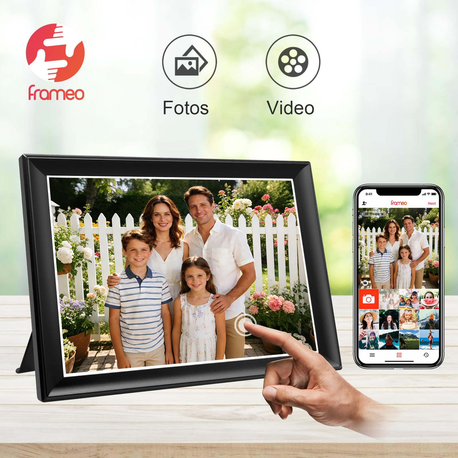 64 GB FRAMEO 10,5 cala cyfrowa ramka na zdjęcia WiFi Smart 1920 x 1280 FHD ekran dotykowy IPS, automatyczne obracanie, obsługa kart SD na dysku USB, 2,4/5 GHz, sterowanie aplikacją za pomocą