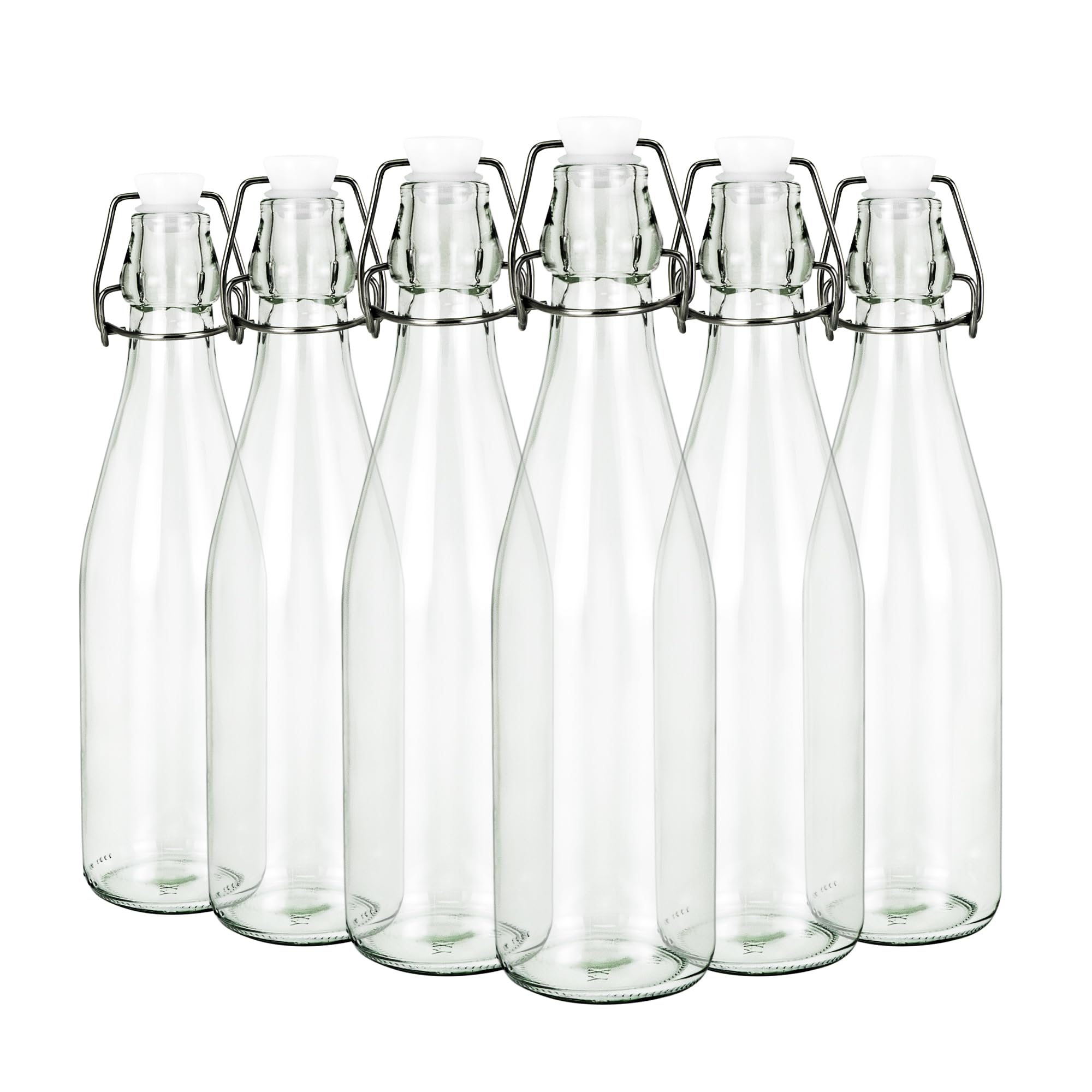 Simpa Clear Vintage Style Glass Bottles With Swing Top Lids. Round 500Ml Bottles - Set Of 6