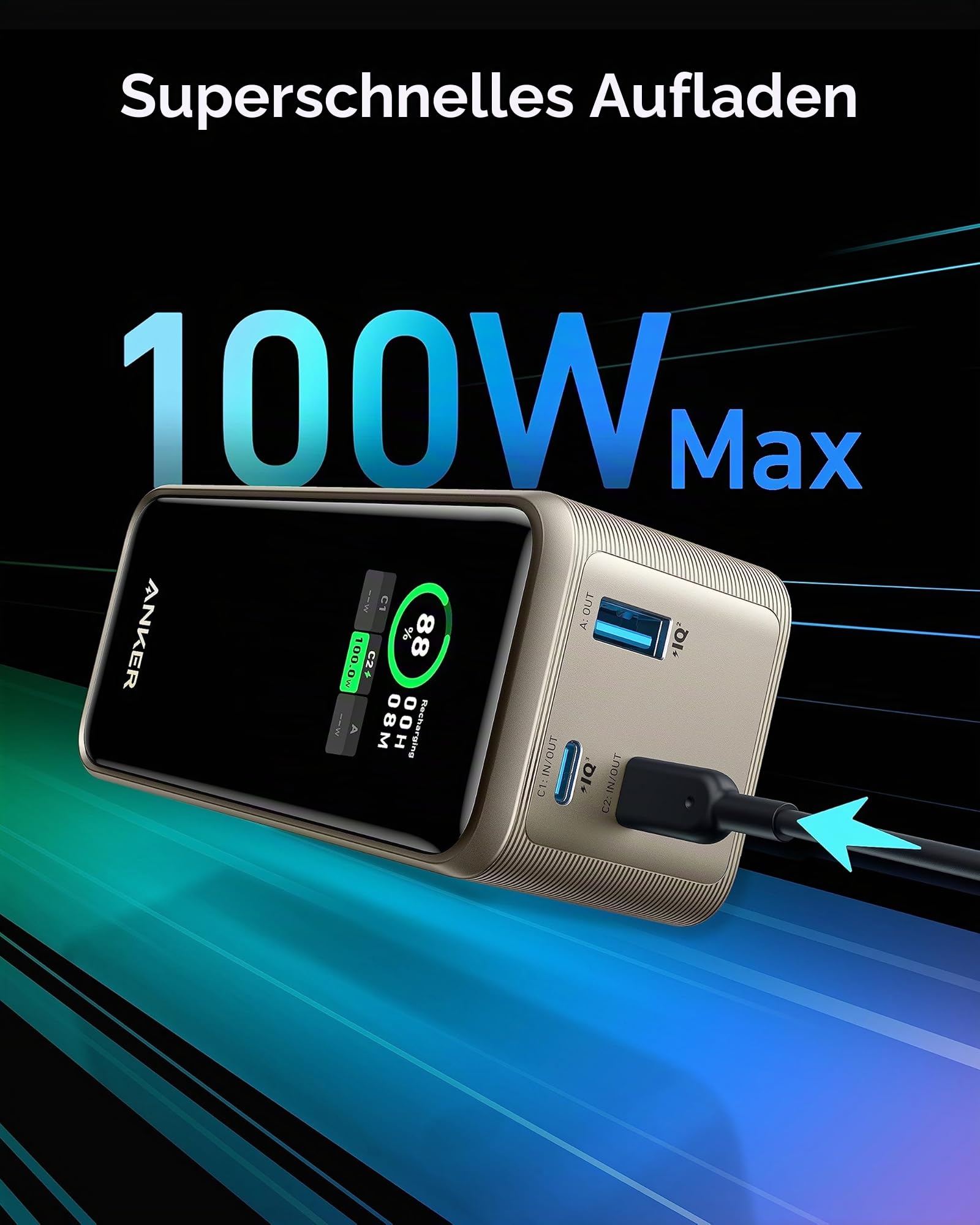 Anker Prime Powerbank, externer 20 000 mAh-Akku mit 200 W Leistung