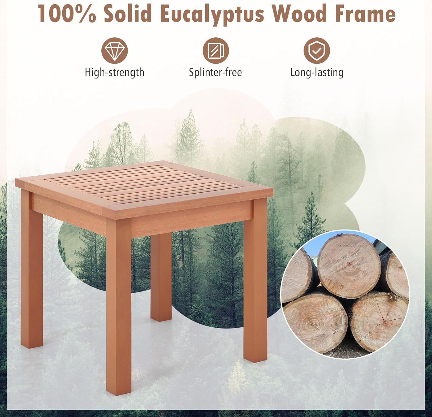 RELAX4LIFE Adirondack Outdoor Side Table - 18’’ Square Eucalyptus Wood Indoor Outdoor End Table with Slatted Tabletop for Balcony Backyard Garden Porch Deck, Small Pool Side Patio Table (1)