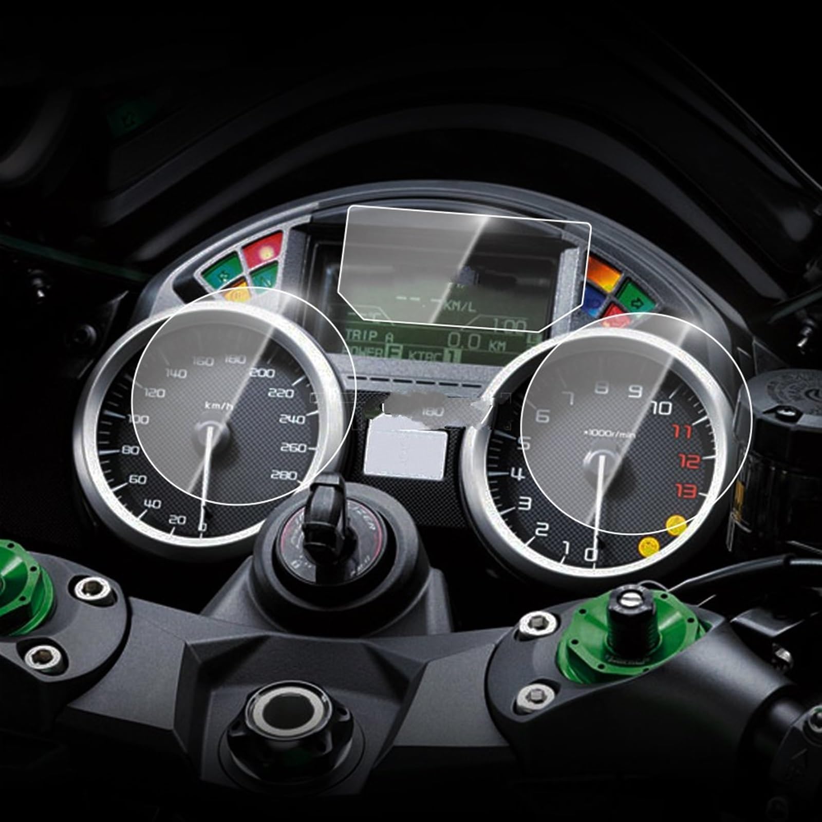 Para Kawasaki, para ZZR 1400, para ZX14, para NINJA 2012 + motocicleta, pantalla panel de rasguños, película instrumento protección salpicadero Protector Pantalla Salpicadero Motocicleta