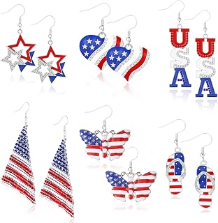 4th of July American Flag Dangle Earrings for Women Patriotic Jewelry