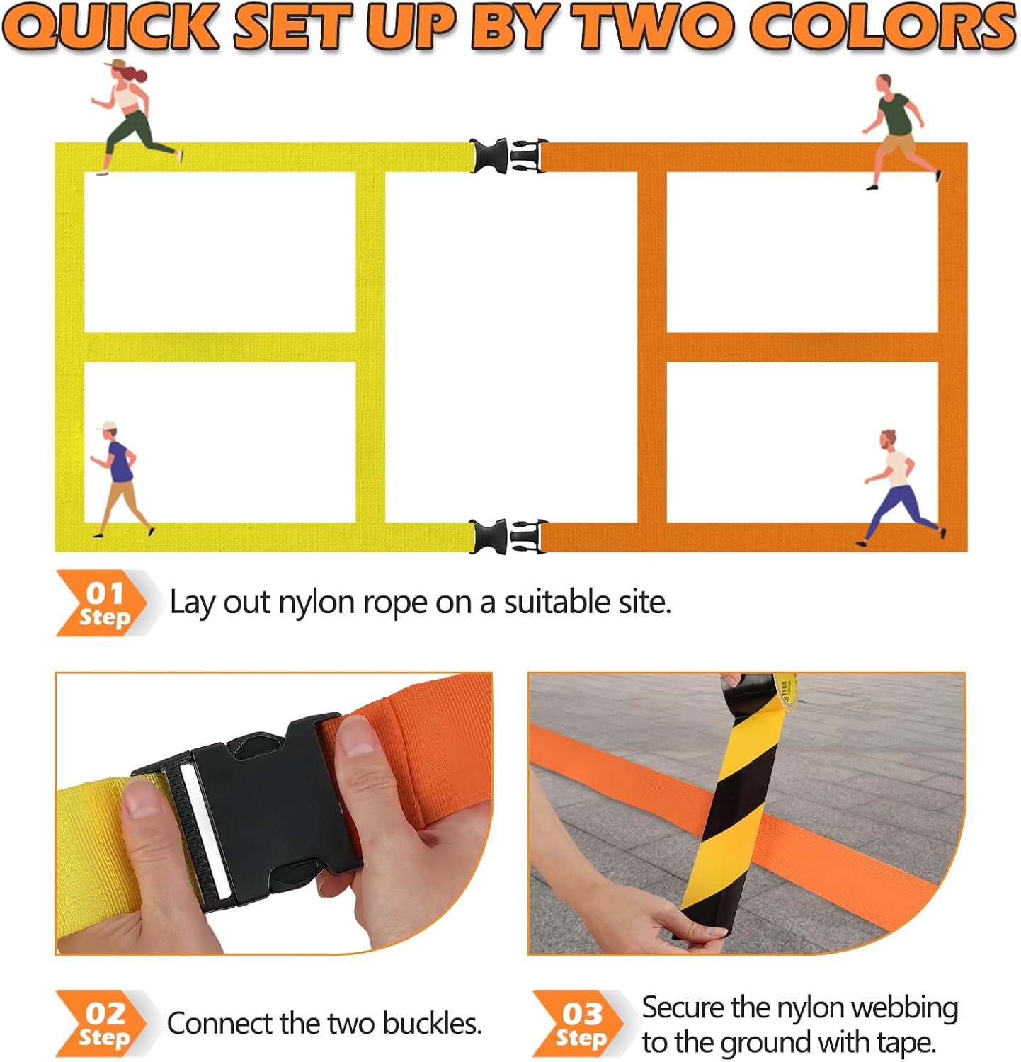 TRINKA Pickleball Court Marking Kit, Temporary Pickleball Court Lines Markers with 2 Tape, Official Size Pickleball Lines Portable Marking Set for Outdoor Indoor Gym Pickleball Tennis (Orange-Yellow)
