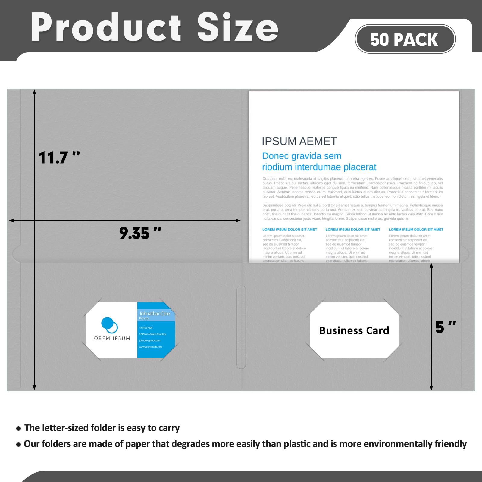 Two Pocket Folders, PANDRI 50 Pack 2 Pocket Folders, Letter Size Paper File Folder for School Office Home Business, Assorted 5 Colors