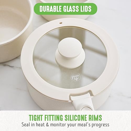 Miniatura 10 de GreenLife Juego de ollas y sartenes antiadherentes de 10 piezas, mango desmontable y juego de utensilios de cocina apilables, sartenes de cocina no