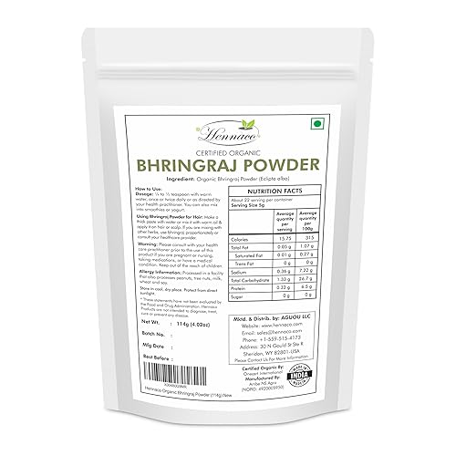 Miniatura 8 de Polvo orgánico de Bhringraj - Polvo de máscara capilar Bhringraj, bolsa resellable con cierre de cremallera, orgánico USDA, polvo de Bhringraj para