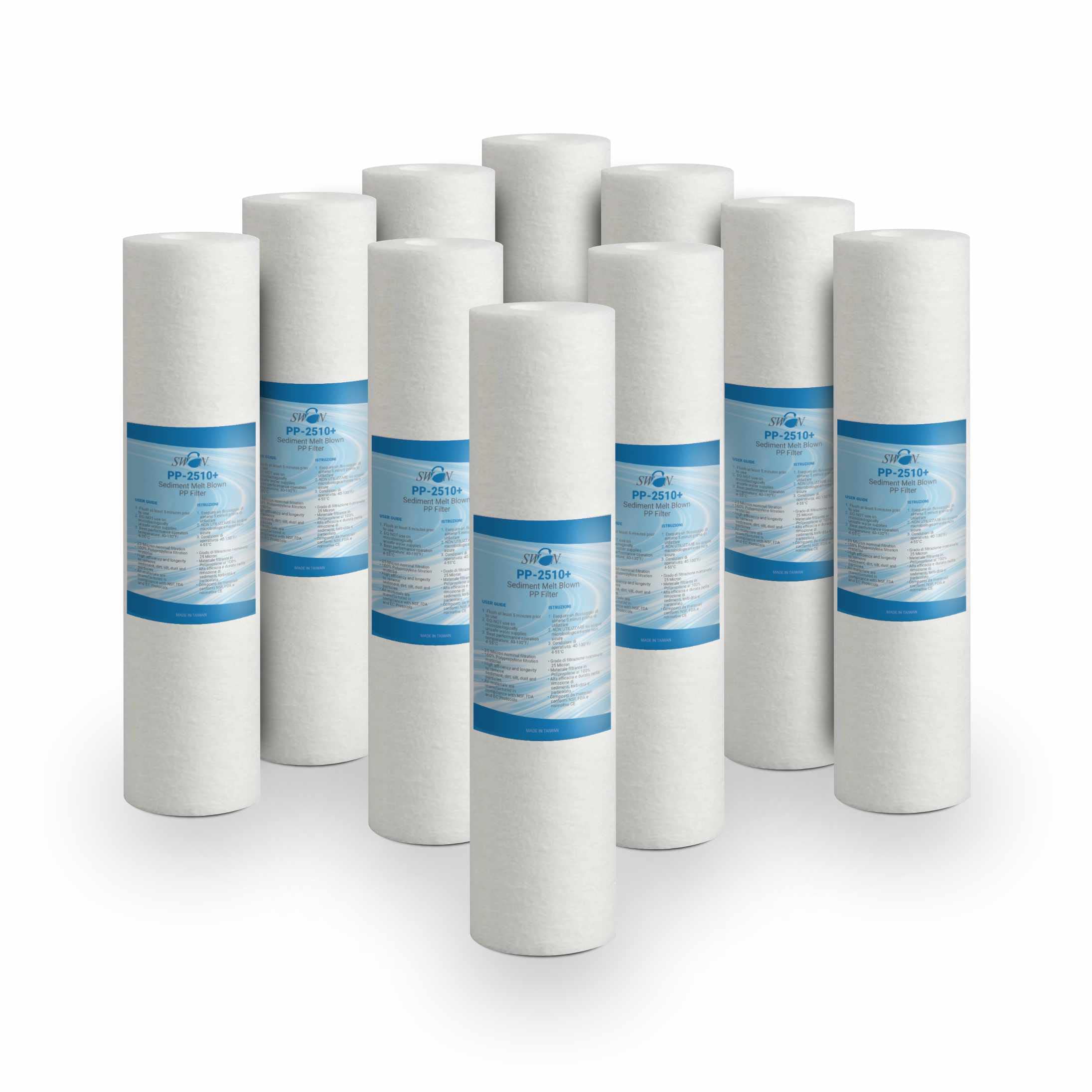 Filtro Sedimenti 10 Pollici 25 Micron. Elimina Sabbia, Fango, Particelle di ruggine e impurità sospese fino a 25 Micron in Polipropilene 10 pezzi