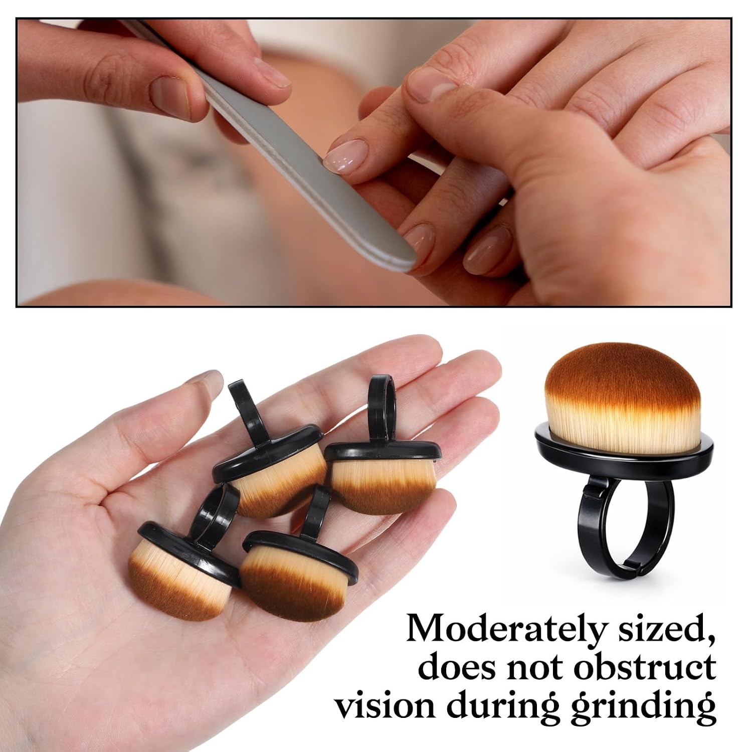 4 Pcs Ring Dust Brush for Nails, Small Soft Nail Dust Brush, Portable Nails Duster Tools for Toe and Fingernail Men and Women