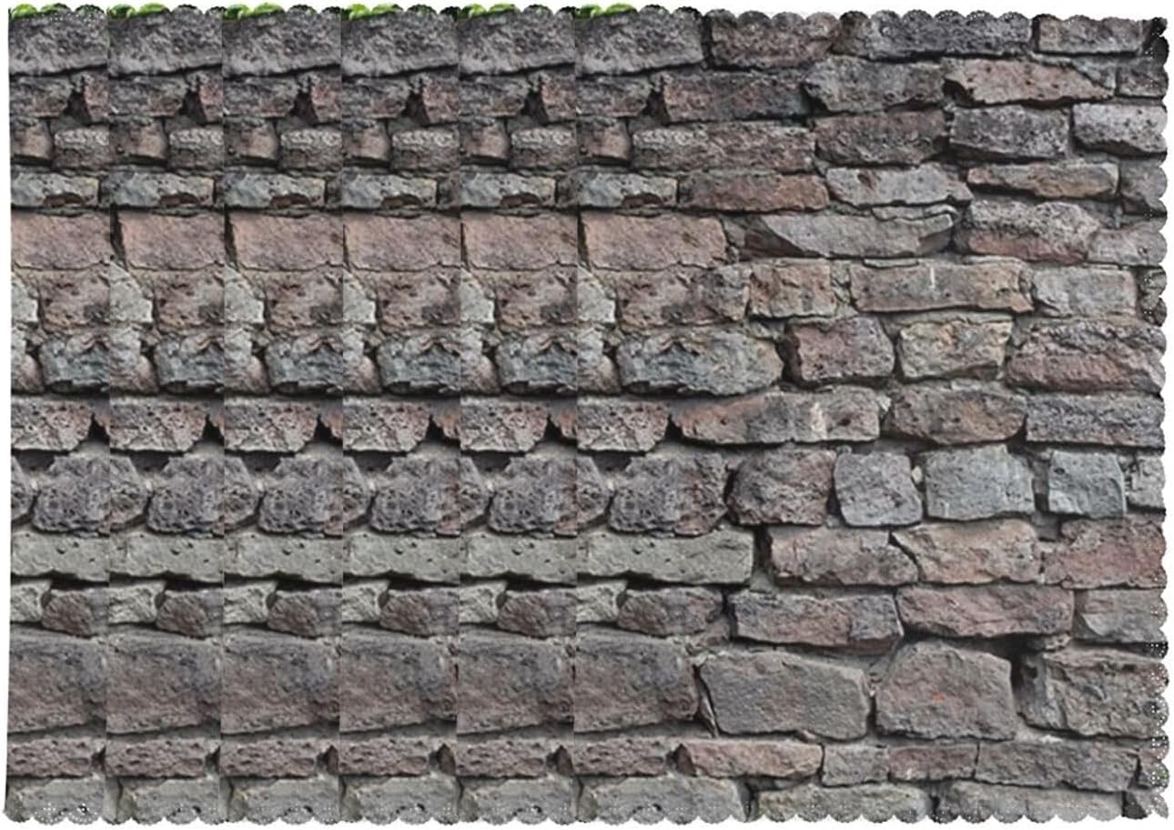 Vintage Gray Brick Wall Brick Rocks Green Leaves Vine Dinner Plate Mats Set of 6 12x18 Inch, Heat Resistant Non-Slip Table Mats for Holiday Banquet Kitchen Table Decoration