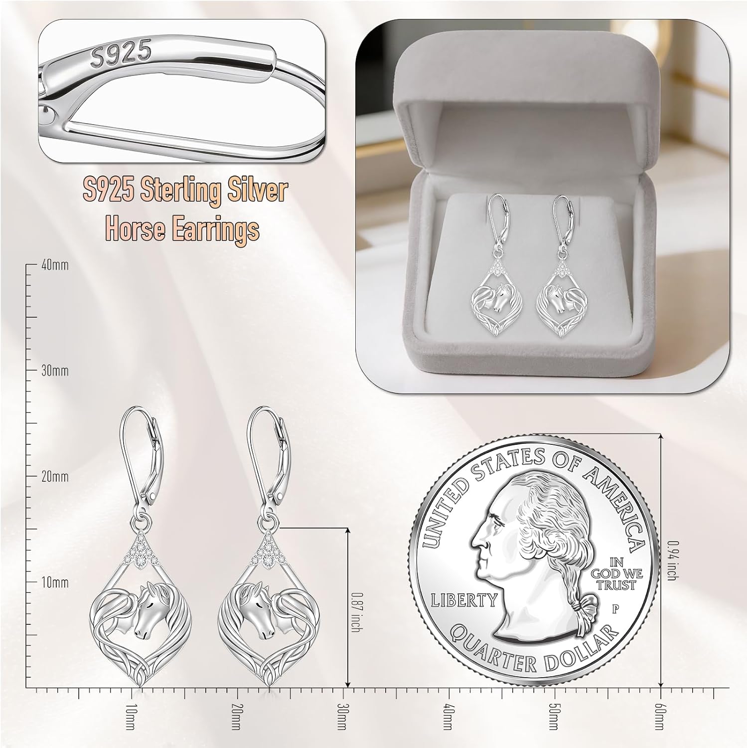 Horse Earrings for Women Sterling Silver Horse Dangle Earrings Lover Gifts Western Equestrian Suds Charms Christmas Jewelry