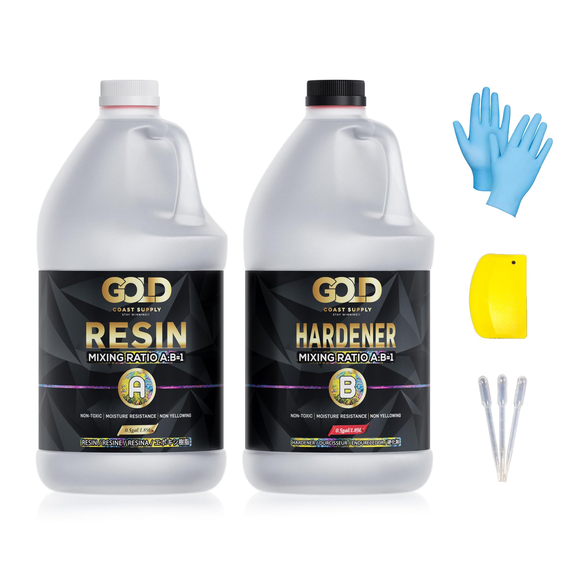 Epoxy Resin 1 Gallon for Arts, Crafts, Casting Coating - Crystal Clear, Self Leveling, Non-Toxic, No BPA (0.5 Gal Resin + 0.5 Gal Hardener) (3.78L)