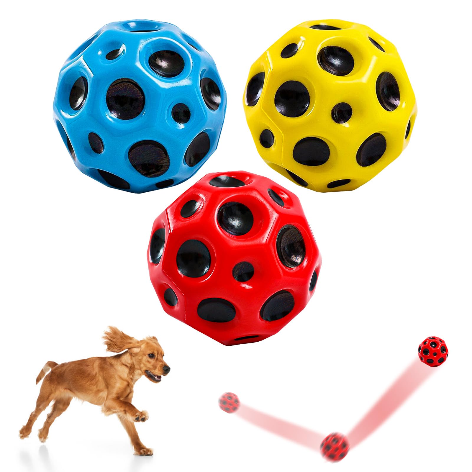 GMStahlei Interactive Dog Balls,Extreme High Bouncing Pet Ball,Meteor Space Dog Ball,Rubber Bounce Dog Ball,Sensory Ball,Cool Bouncing Dog Training Ball for Indoor or Outdoor Play,Easy to Grip & Catch