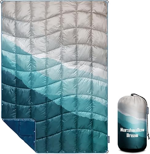 Miniatura 8 de Manta de campamento, manta acolchada plegable de plumón alternativo, ligera, resistente al viento para exteriores, senderismo, mochileros, playa,