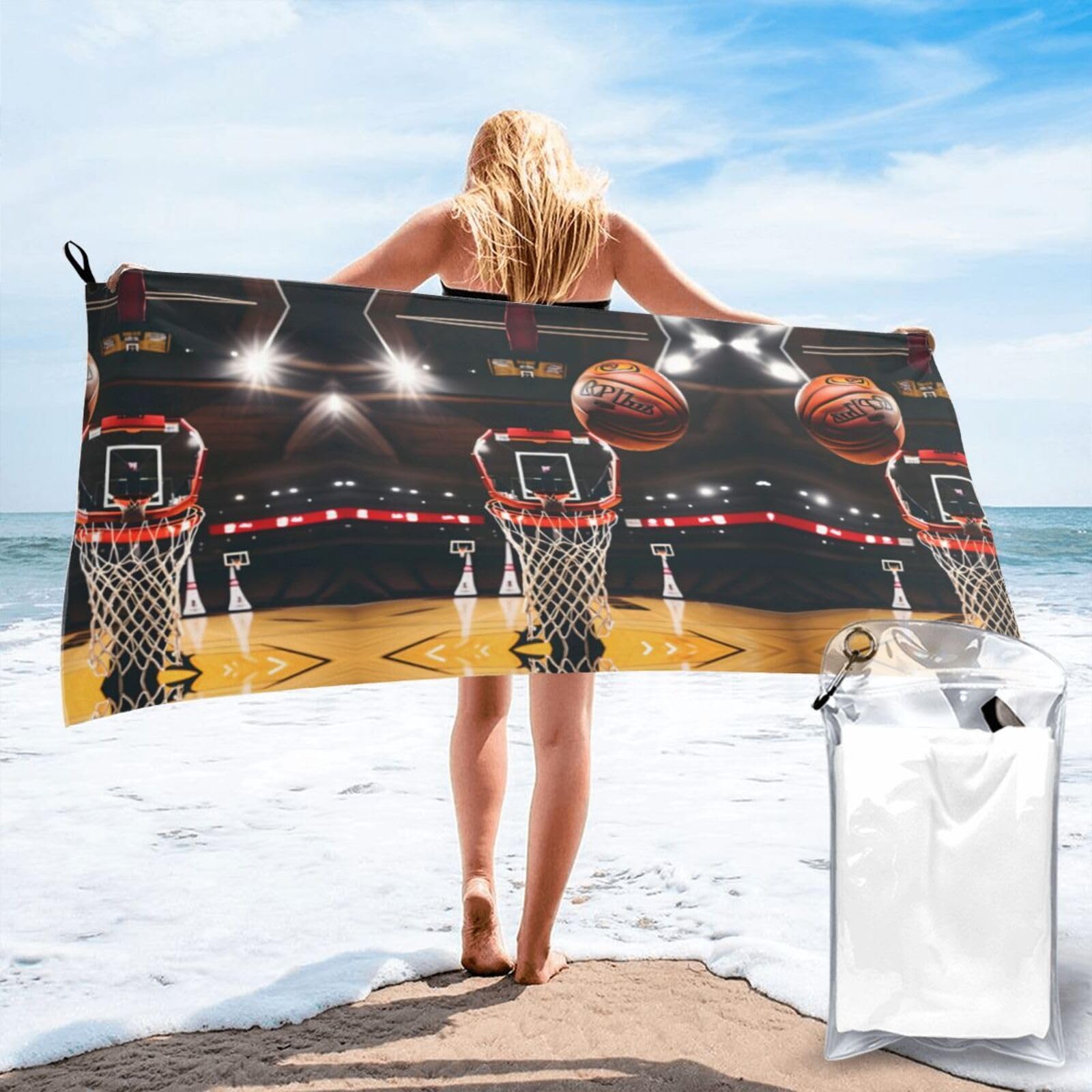 AYYQWE Basketball Print Lightweight Towel For Men Women Travel Beach Camping Hiking Yoga Swimming Sports