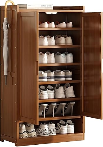 Organizador de almacenamiento de zapatos de bambú para entrada con puertas de persiana, moderno estante de zapatos independiente organizador de disponible en Yaxa Colombia