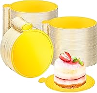 Vista 8 de MotBach 50 piezas de mini tablas de pastel, 8,9 cm, doradas, redondas, base circular de cartón para pastel, mini tabla circular de postre, pequeñas