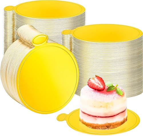 Vista 15 de MotBach 200 piezas de cartón dorado redondo, mini tableros redondos de 3.5 pulgadas, base de pastel de mousse, tablero de papel para pastel, cartón