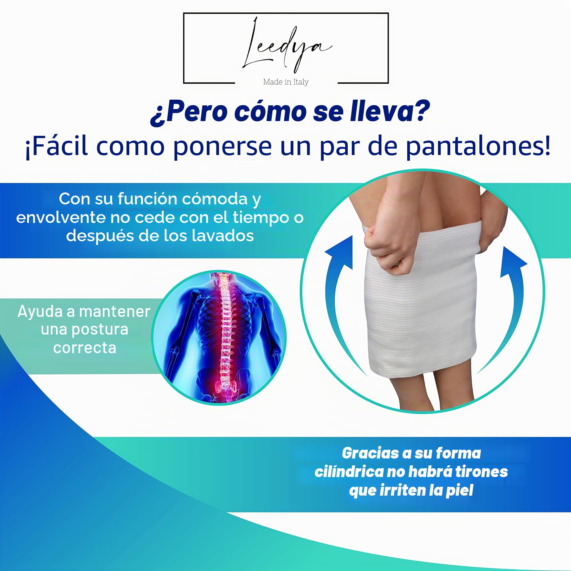 Leedya Faja lumbar elástica, fabricada en Italia, cinturón elástico para hombre y mujer, altura 31 cm, algodón transpirable, unisex, soporte de espalda y abdomen, ideal para verano y dolor de espalda
